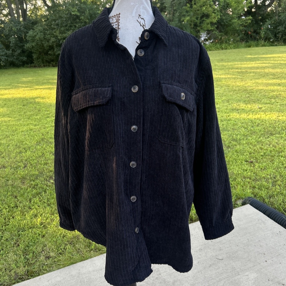 New Love Tree Corduroy‎ Jacket Large Sherpa Collar Pockets Button Front Black